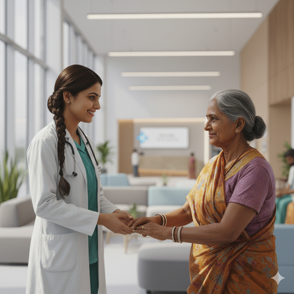 The modern and welcoming exterior of Surya Super Specialty Hospital building.